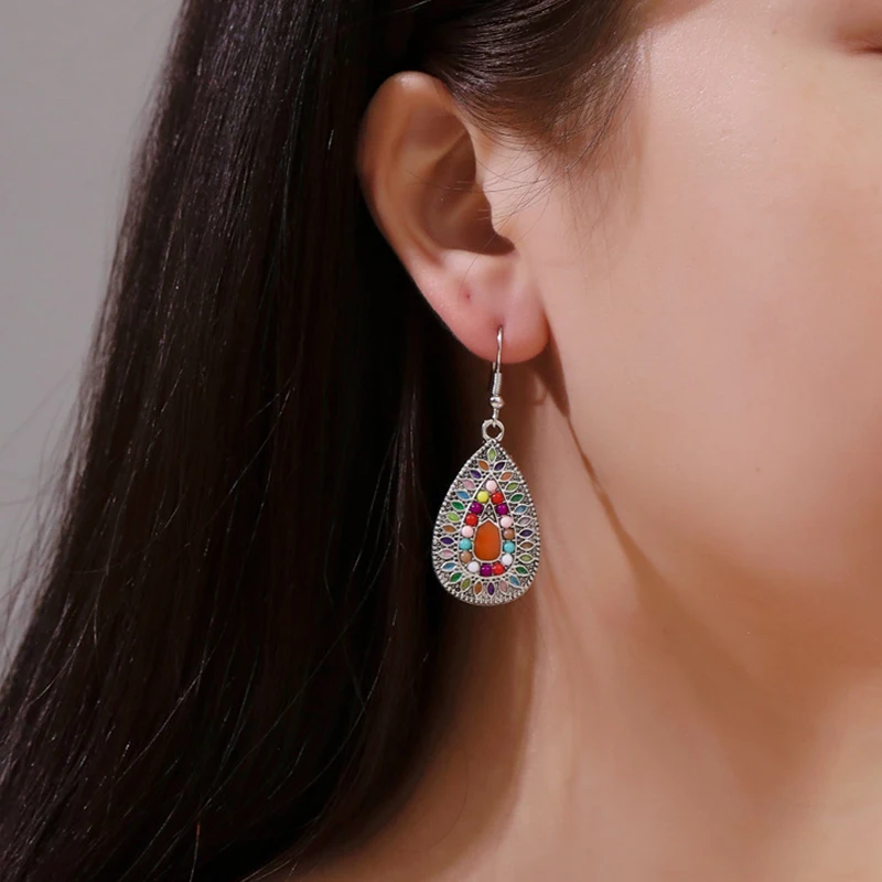 Модные Винтажные висячие серьги для женщин сплав кристаллы этнические бусины