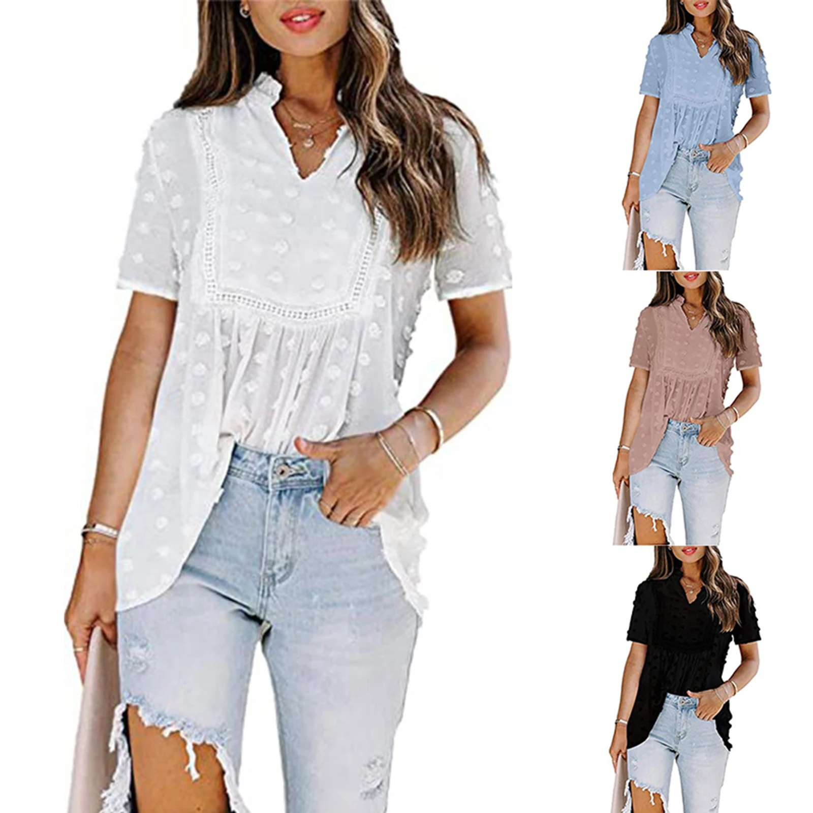 

Women Summer Loose T Shirt Adults Casual Short Sleeve V-neck Blouse with Tops t shirt