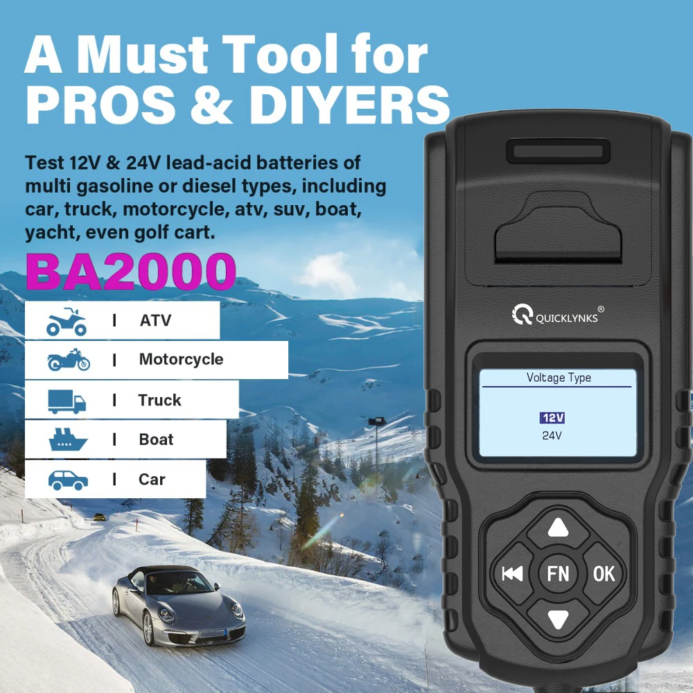 Тестер нагрузки автомобильного аккумулятора 12 В 24 с принтером анализатор 100-2000 CCA