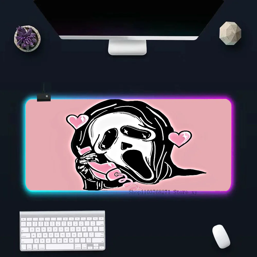 G-Ghostface H-Horror S-Scream Art Mousepad XXL RGB Gaming Mouse Pads HD Black Gamer Accessories Large LED