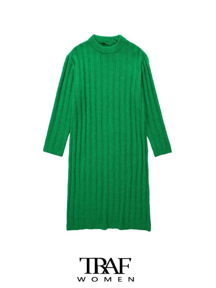 

Платье-миди женское трикотажное в рубчик, с круглым вырезом и длинным рукавом