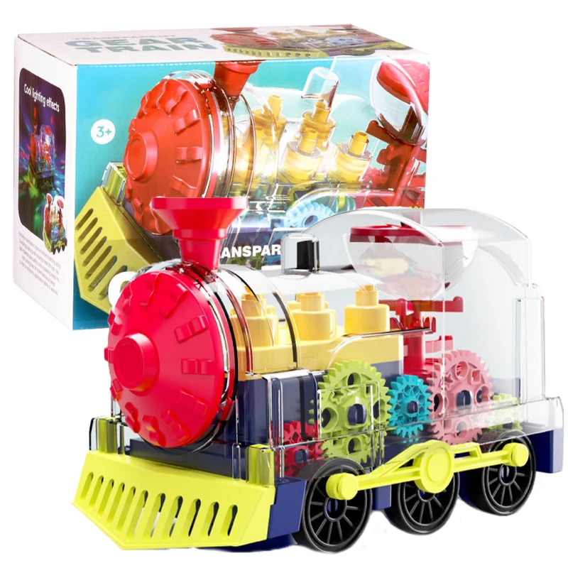 ZK20 2022 Electric Transparent Gear Train Universal Walking Train Colorful Lights Musical Toys for Children Gift for Kids