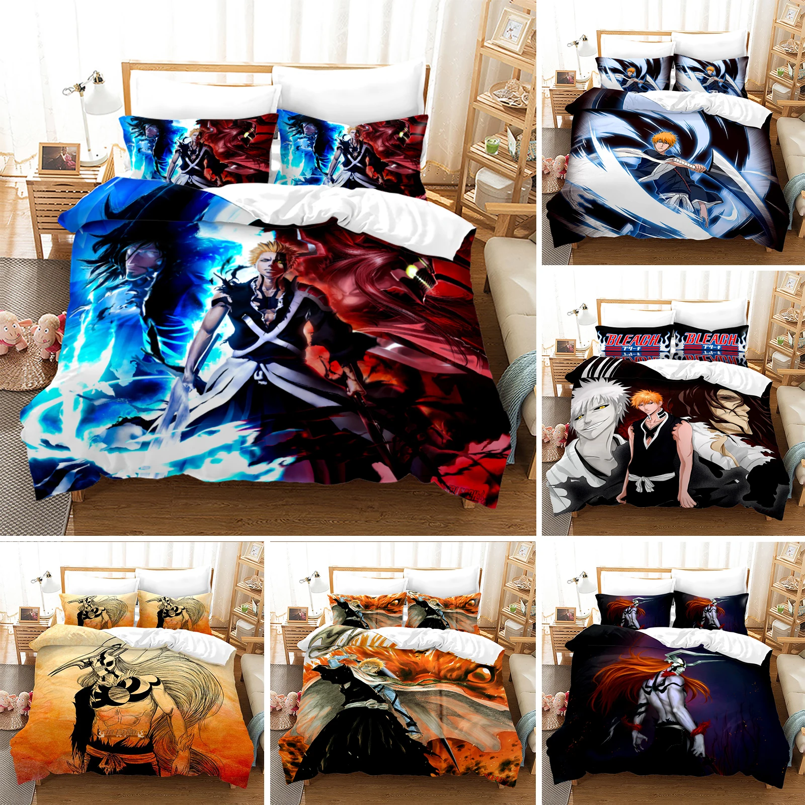 

Anime Bleach Kurosaki Ichigo Bedding Set For Boys Adults Kid Duvet Cover Bed Cover with Pillowcase Single Queen King Double 3pcs
