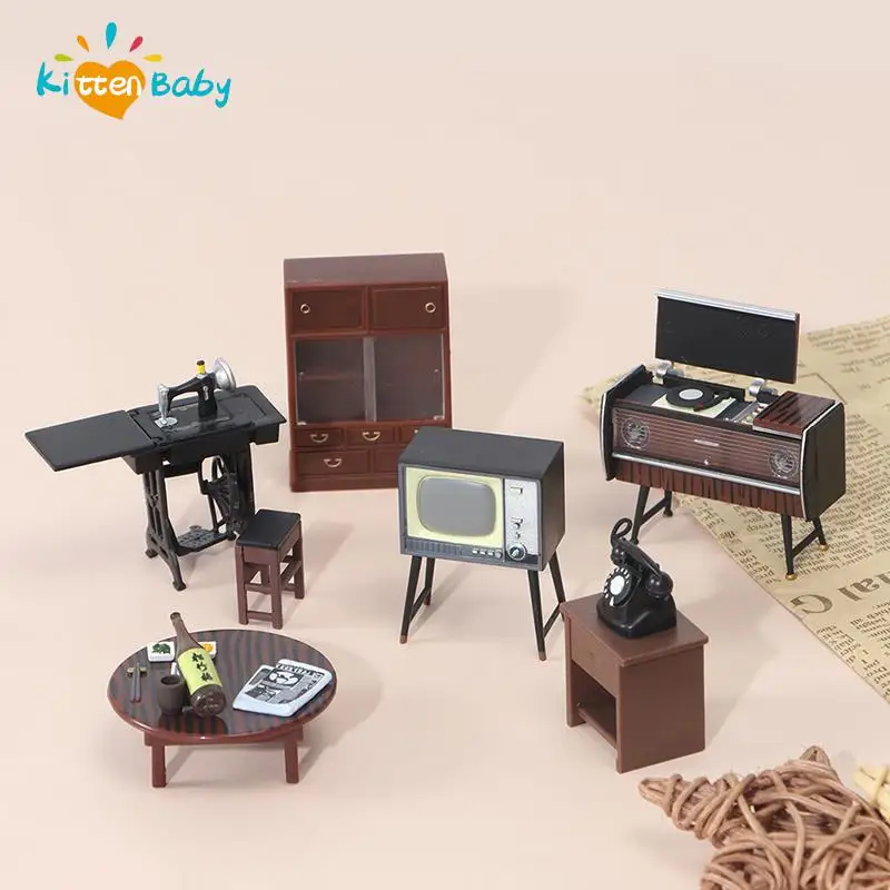 

1 Set 1:18 Dollhouse Miniature Furniture Set Sewing machine TV Cabinet Table Model Toy for Doll House Decor