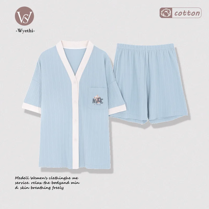 New Summer Pure Cotton Women Pajama Sets Short Sleeve Shorts Cute Elegant Pyjamas Loose Pijamas Set for Women Cotton Big Size