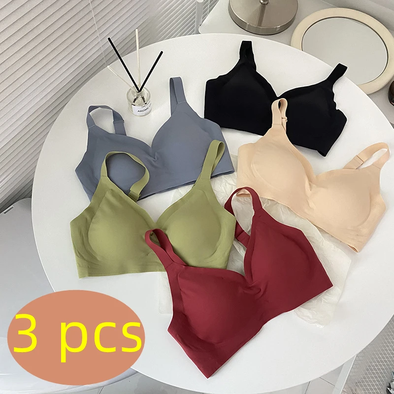 3pcs Seamless Invisible Bra for Women Sexy Lingerie Push Up Bra Wire Free Brassiere Bra Removable Pads Bralette Underwear Tops