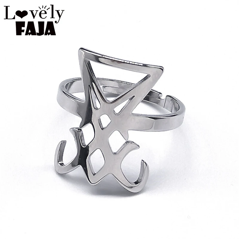 

Gothic Sigil Of Lucifer Satanic Symbol Ring for Women Men Stainless Steel Adjustable Devil Satan Seal Finger Ring Jewelry Gifts