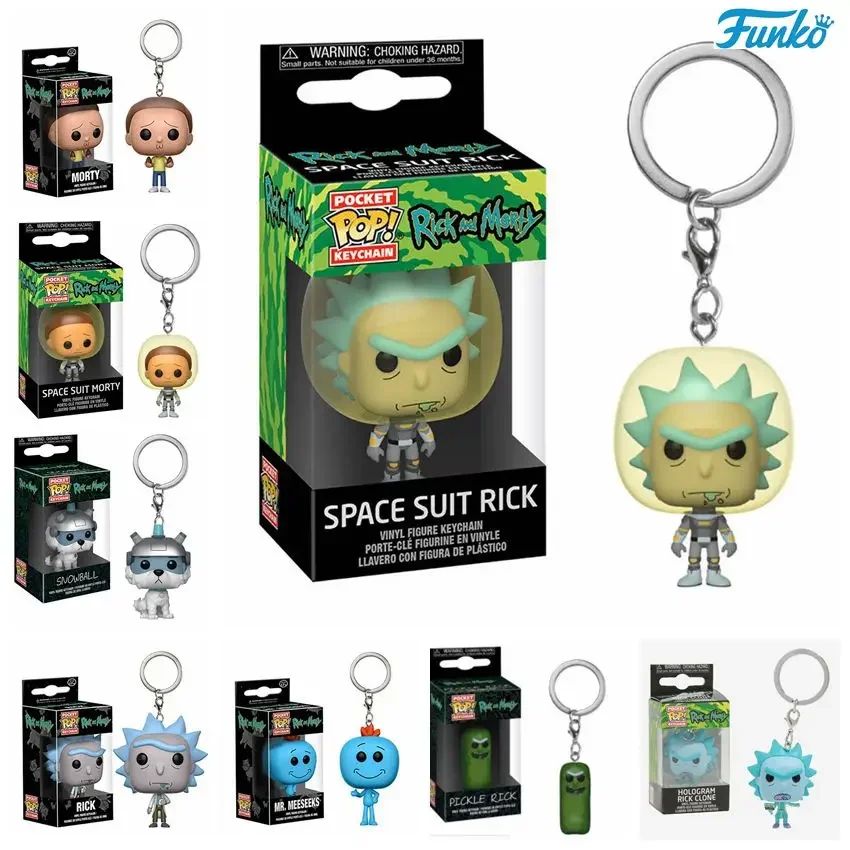 Фото FUNKO POP Pickle Rick and Morty снежный шар голограмма космический костюм Рик клон брелок детские игрушки мистер мезикс Снежный шар подарок №1