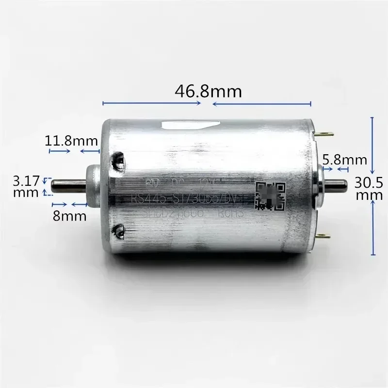 Двойная карбоновая щетка RS445-ST/2580, двигатель постоянного тока 12-24 В, большой крутящий момент, двигатель 30 мм, принтер «сделай сам», робот-уборочная машина