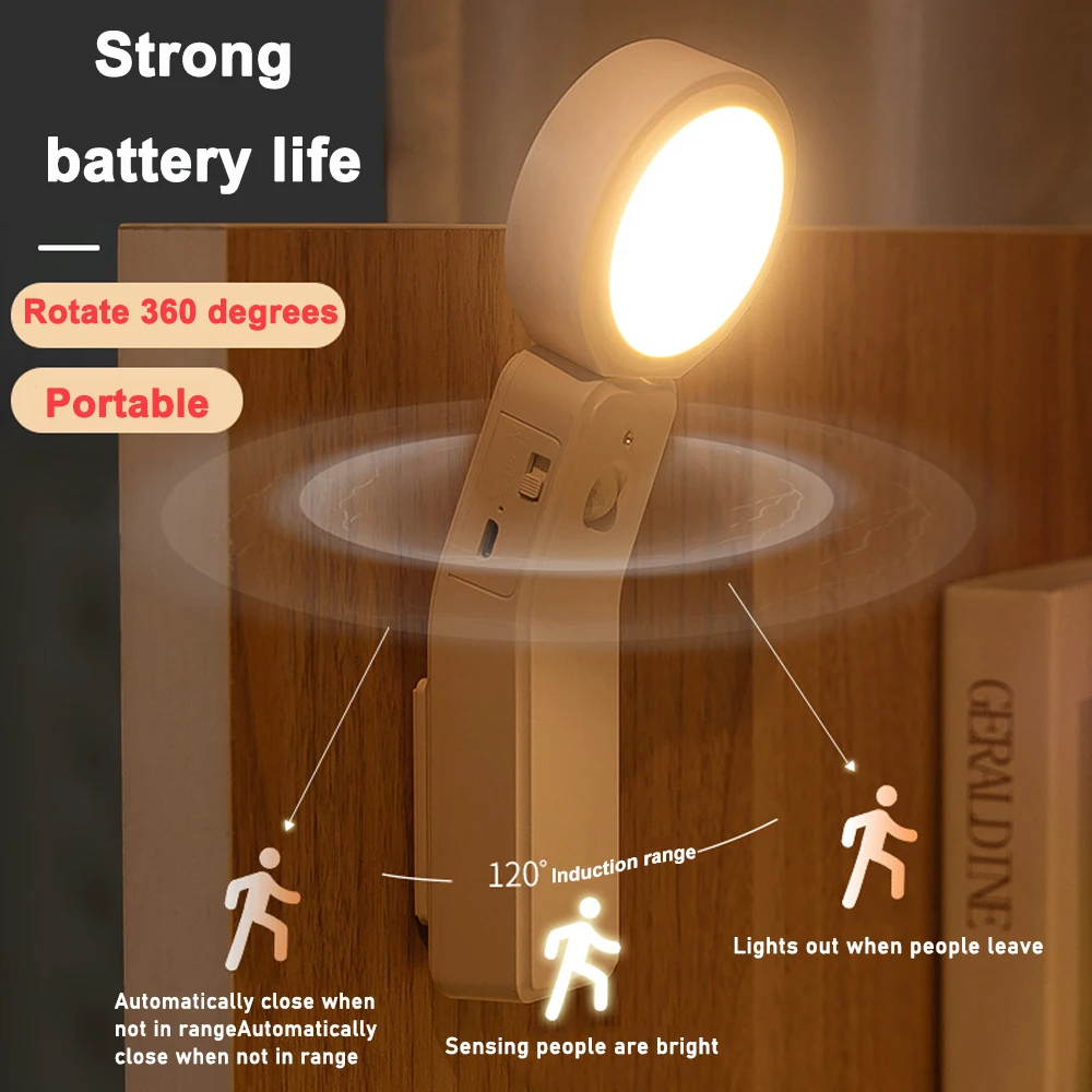

LED Motion Sensor Night Light USB Rechargeable 360° Rotation Dimming Stair Lamp Wall Light for Hallway Bathroom Bedroom Kitchen