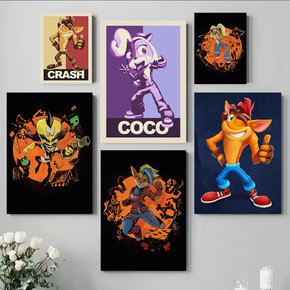 Фото Холщовые постеры с изображением Crash Bandicoot, персонализированная фотопечать для украшения комнаты, эстетичные декоративные картины, изображения №4