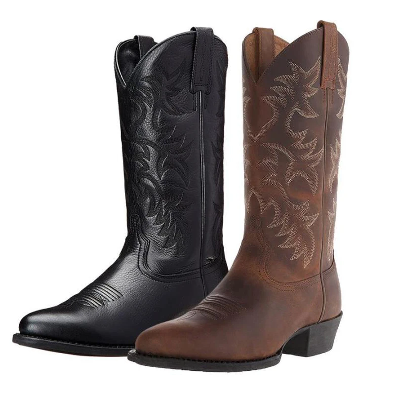 Модная мужская обувь мужские кожаные ботинки средней длины с винтажной вышивкой