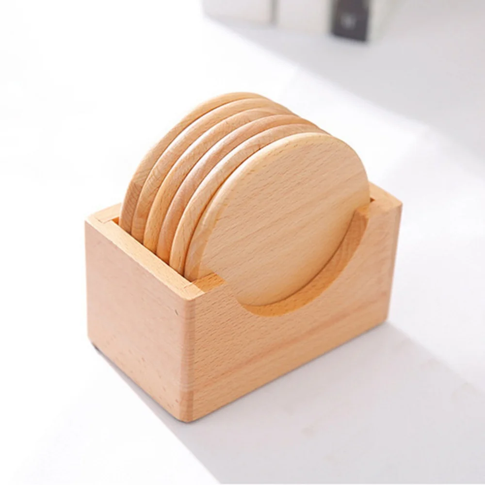 Подставки из Букового дерева 1/6 шт. Набор круглых подставок для чая подставки