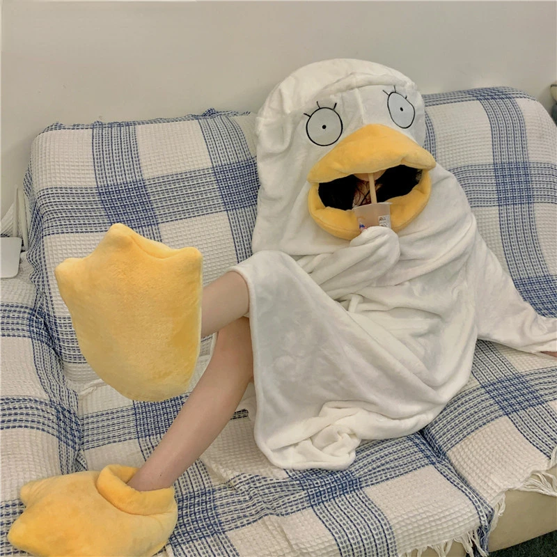 Women's Cute Duck Pajamas With Duck Shoes Autumn Winter Kawaii Home Sleeping Dress Oversize Sweet Fuzzy Homewear 2022