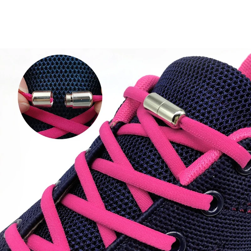 Shoe Lace Free Metal Capsule Elasticated Shoe Lace Fastening Accessory Half Round Elasticated No-tie Elasticated Loafers