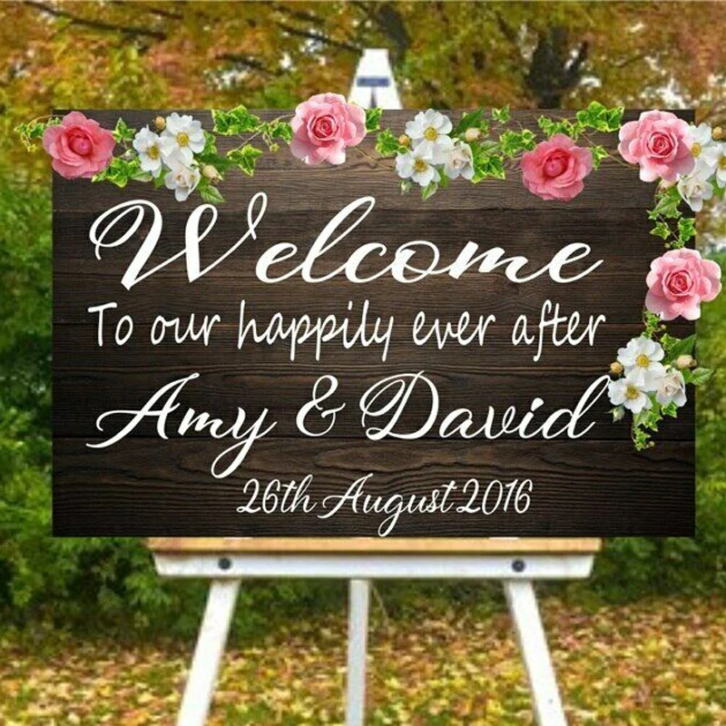 

Wedding Party Welcome Sign Vinyl Sticker Personalised Wall Art Mural Custom Name Date Stickers Wedding Mirror Board Decals