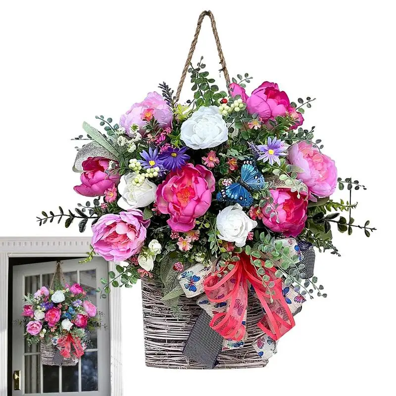 

Flower Door Hanger Basket Summer And Spring Flower Basket Spring And Summer Colorful Wreath Front Door Ornaments
