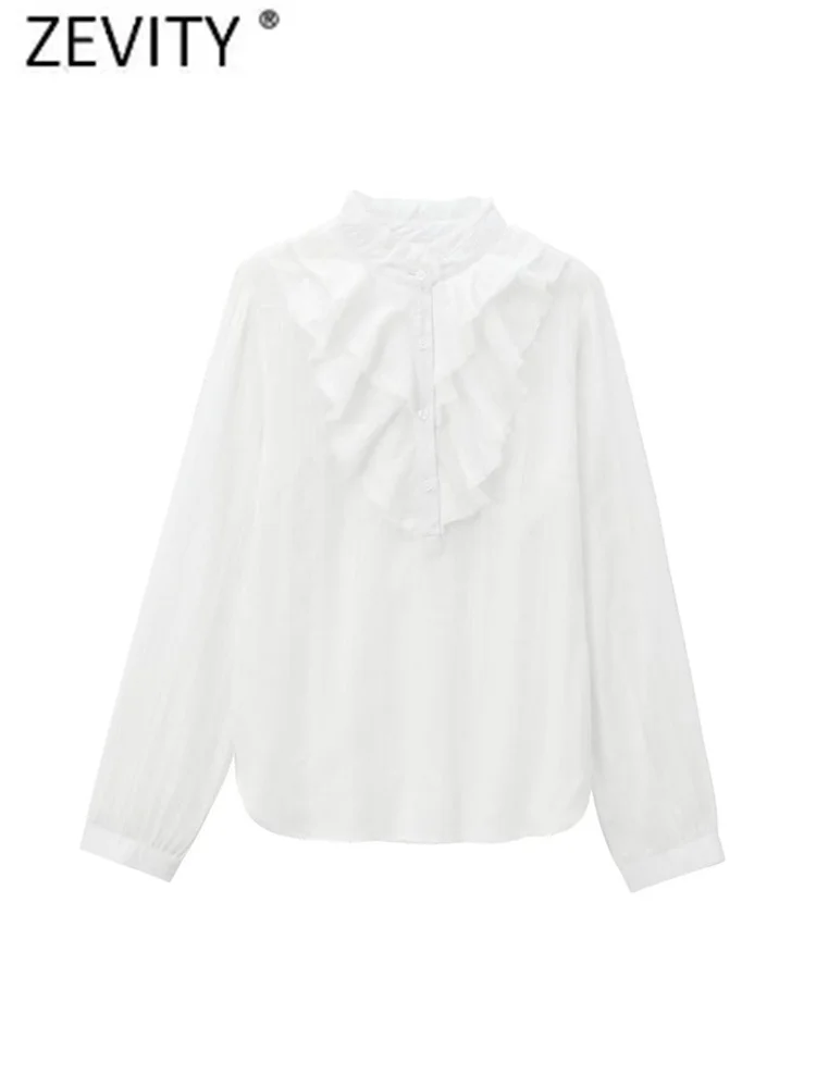 Zevity 2024 женская модная блузка с воротником-стойкой и каскадными оборками на