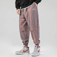 2022 spring new functional style fashion casual pants mens colorful gradient shiny reflective trendy loose harlan pants
