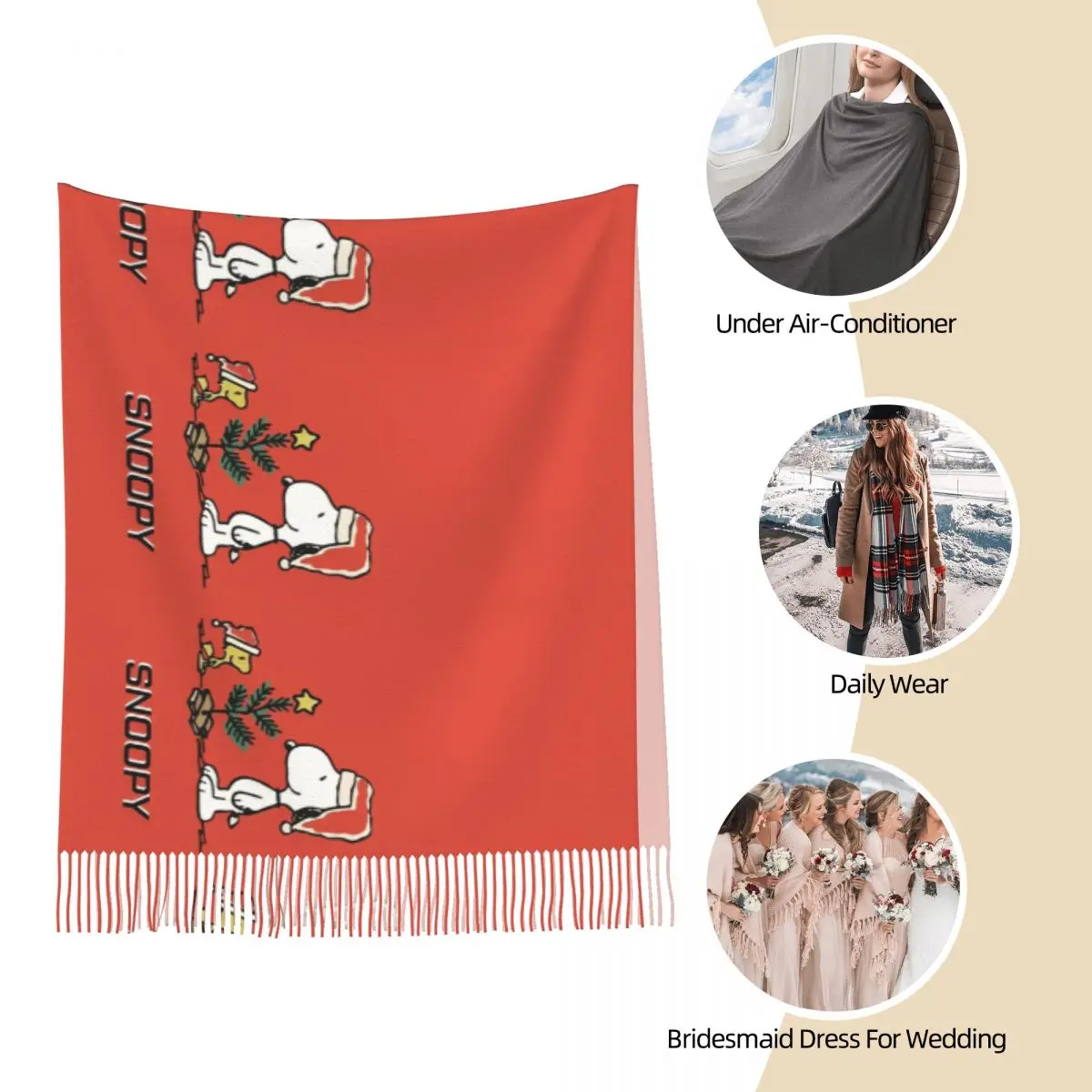 MINISO Sanrio Snoopy Рождественский шарф Женские головные уборы Шарфы с длинной кисточкой