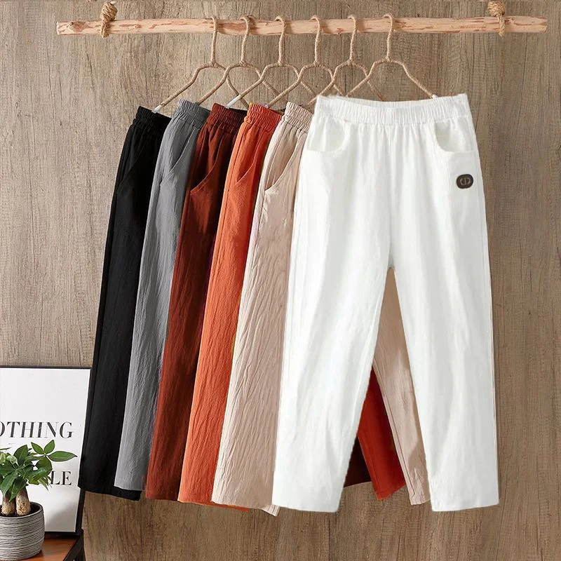 Специальное предложение, женские шаровары из хлопка и льна, летние ...