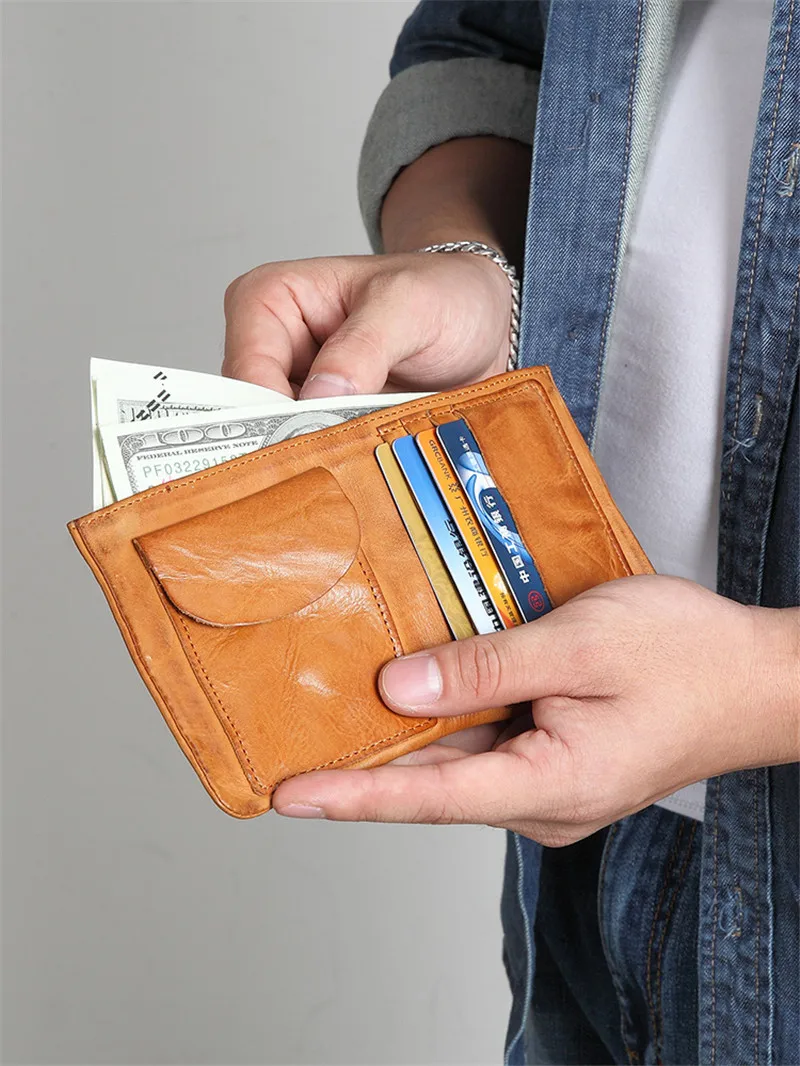 Handmade trend men's women's genuine leather small coin purse fashion vintage soft cowhide luxury thin teen card holder wallets