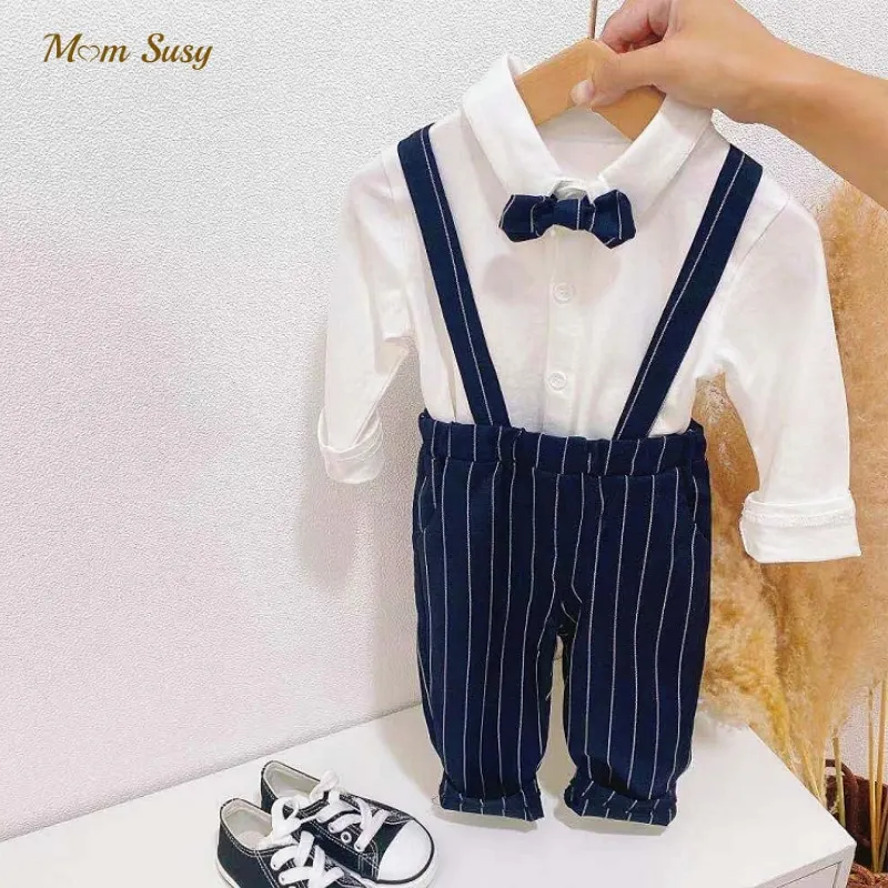 

Baby Boy Formal Clothes Set Shirt+Suspender Pant+Bow Tie 3PCS Infant Toddler Child Formal Suit Shirt+Shorts Baby Clothes 1-5Y