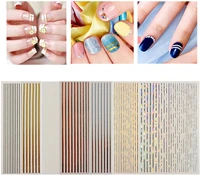 112 pcs line art nail sticker french stereoscopic nail decals goldblacksliver multi colors self adhesive strip tape for nails