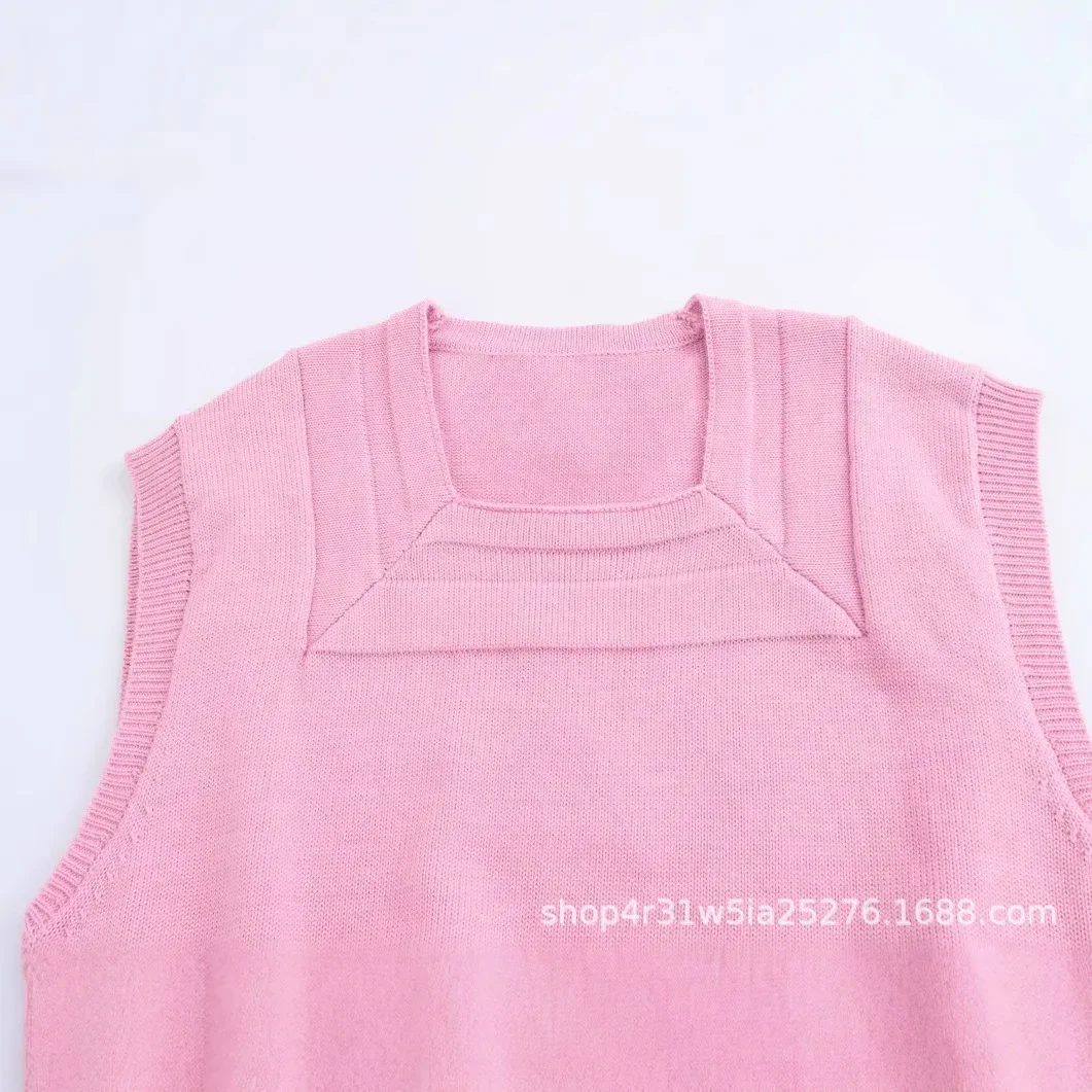 Осень 2024 новый женский вязаный жилет универсальный однотонный пуловер с