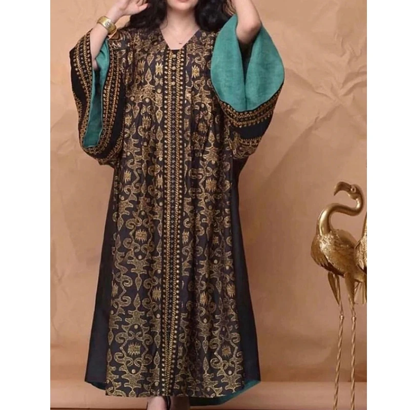 

Wepbel Ramadan Abaya Women Muslim Dress Robe Eid Islamic Clothing Printed Black Loose Dress Djellaba Caftan Dubai Turkey Kaftan