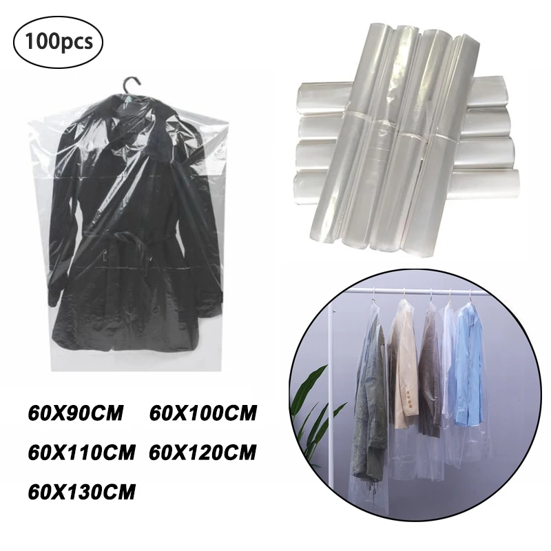 

100pcs Plastic Disposable Clothes Dust Covers Dust Suit Bag Waterproof Garment Bags Wardrobe Hanging Clothing Coat Dust Cover