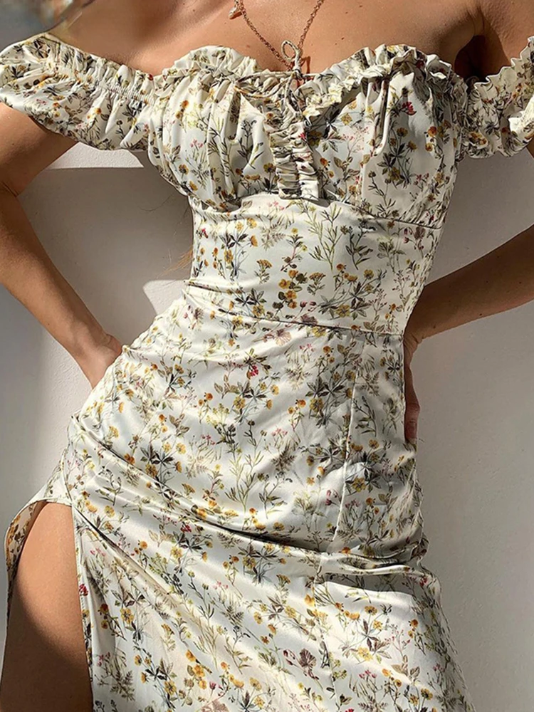 

Платье WannaThis женское с цветочным принтом, пикантное Макси-платье с открытыми плечами и пышными рукавами, пикантный наряд до середины икры со...