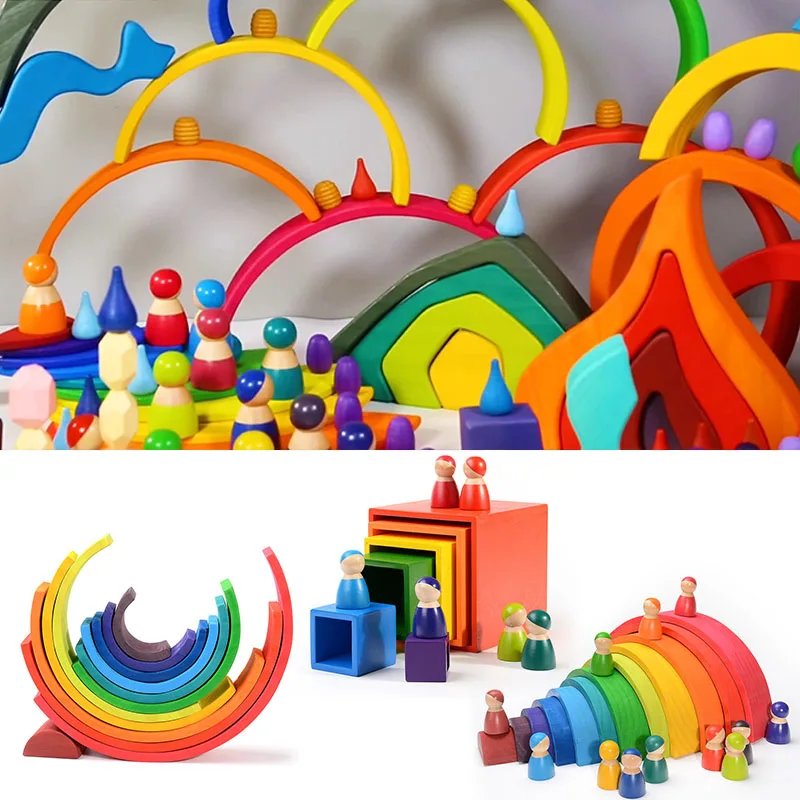 

Montessori Toys Multicolor Rainbow Wooden Toys Baby Room Decoration Colorful Building Blocks Early Education Toys