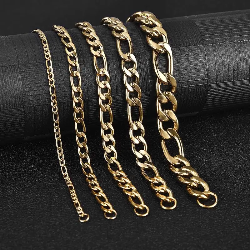 3/5/7/11mm Stainless Steel Figaro Chain Bracelet Bangle for Men Women Hiphop Trendy Wrist DIY Bracelet Jewelry