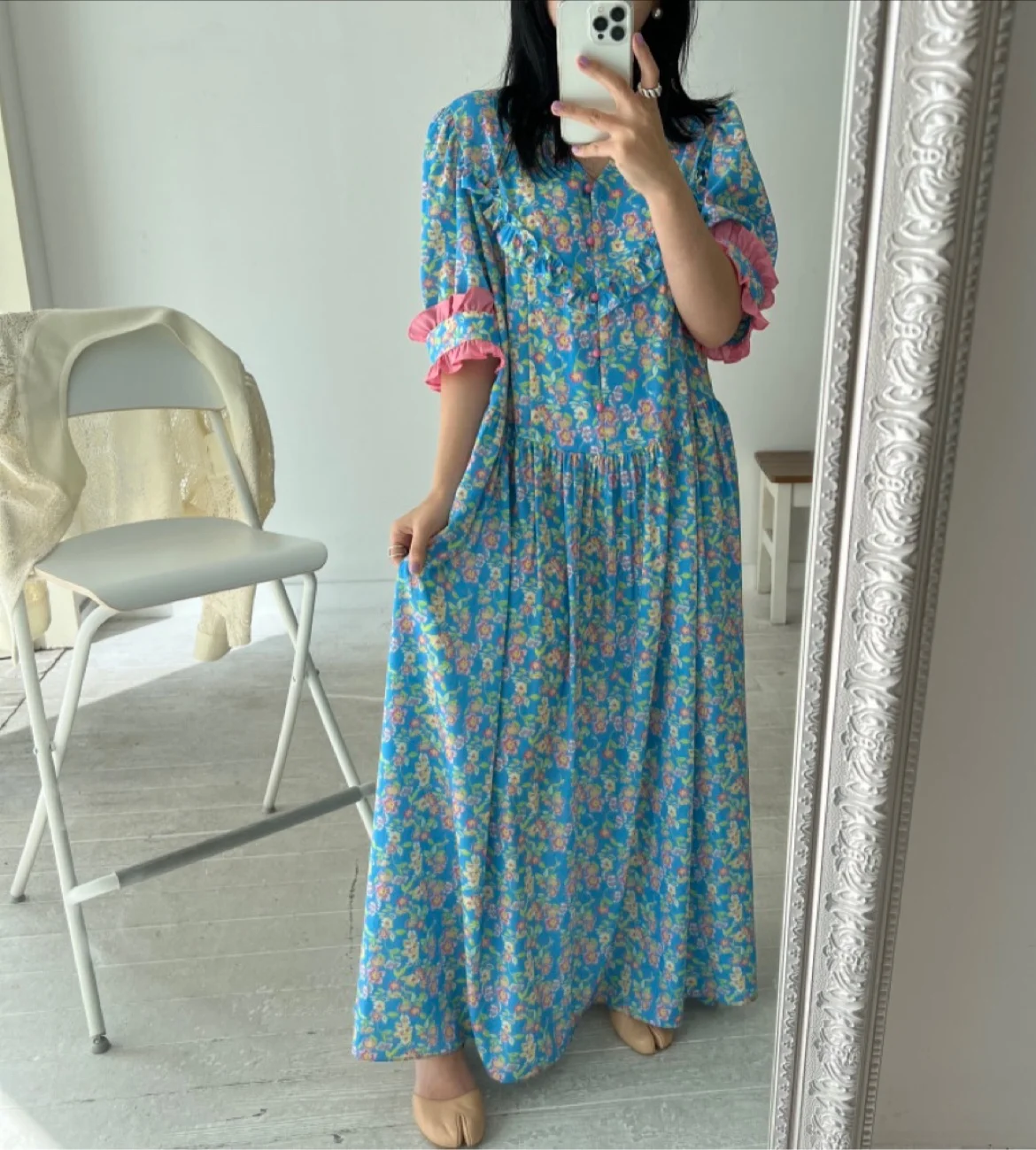 

20222 платье с разбитым цветком, корейское маленькое милое Модное Длинное Платье с принтом в стиле ретро