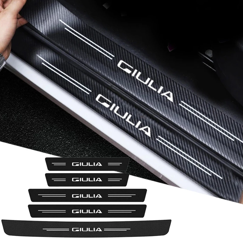 

Защитный порог из углеродного волокна для Alfa Romeo Giulia Logo 147 159, наклейки на пороги автомобиля, защитные полосы для багажника, Стайлинг
