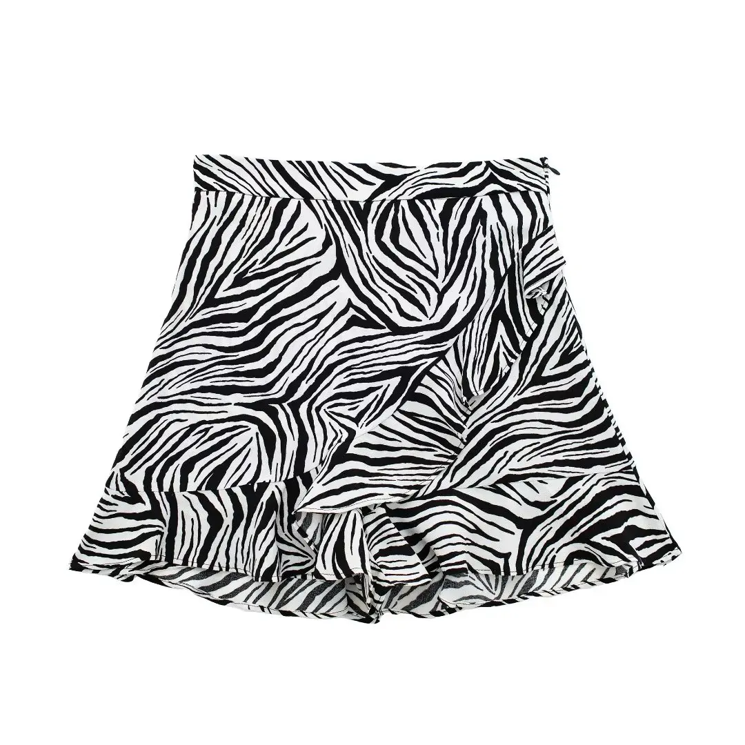 TRAF 2023 Polka Dot Shorts for Women Print Ruffle Skirt Shorts Women Summer High Waist Shorts Women Skort Bermuda Shorts Woman