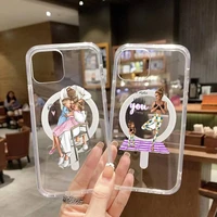 mom and baby fashion phone case transparent magsafe magnetic magnet for iphone 13 12 11 pro max mini wireless charging