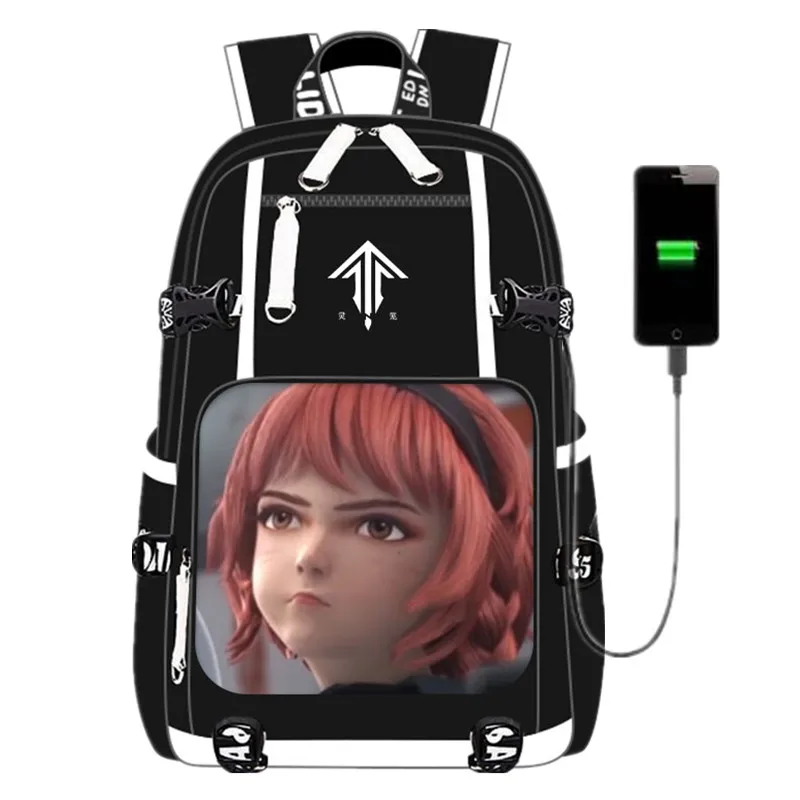 

Funny Girl INCARNATION Mark Game USB Port Backpack Zipper Bag School Book Students Outdoor Shoulder Book Bag Rucksack Cosplay