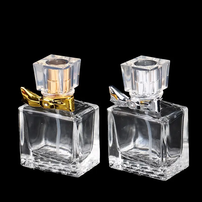 

30ml Square Clear Glass Bottle Empty Refillable Perfume Atomizer Spray Bottle Portable Cosmetic Container Bow Tie Perfume Bottle