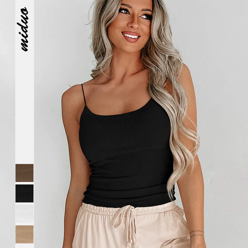 

Новинка лета 2023, Удобная тонкая майка черного цвета в рубчик на бретелях, универсальное сексуальное облегающее нижнее белье для женщин