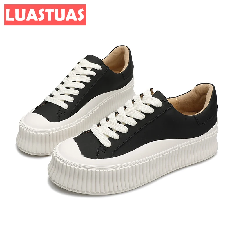 

LuasTuas Genuine Leather Women'S Sneakers Mixed Color Platform Thick Bottom Woman'S Shoe Ins Casual Female Footwear Size 34-41