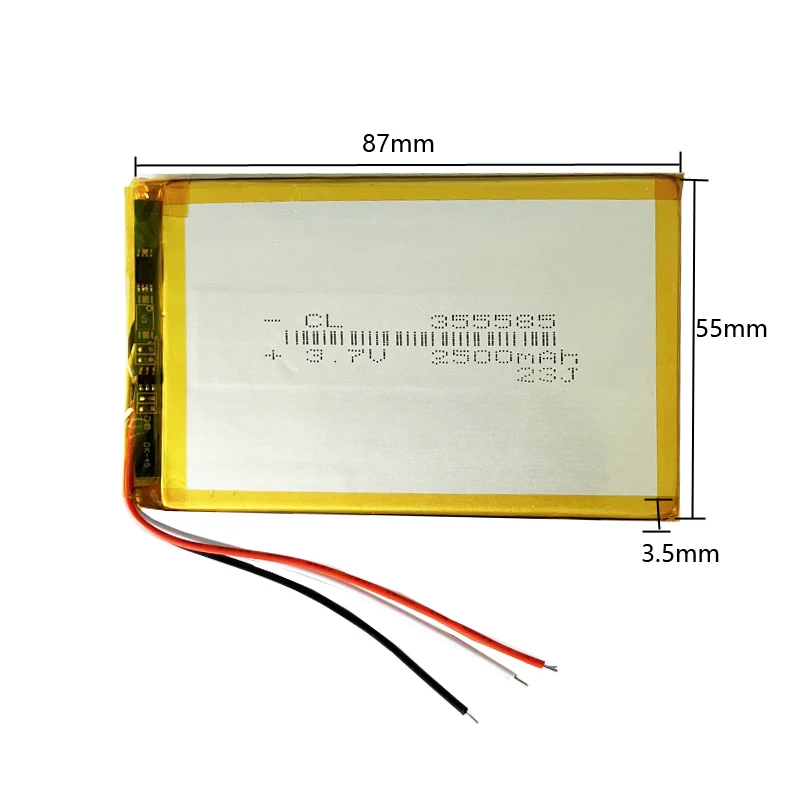 3-wire 355585 Rechargeable 3.7v Li-Polymer 2500mah Lipo Batt