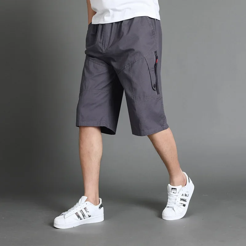Summer Casual Men's Shorts Lightweight Pure Cotton Mid-Length Loose Fit Straight Leg Outerwear Plus Size