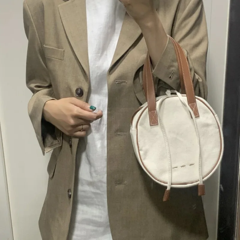 

Retro All-Match Canvas Small Bag Simple Literary Lazy Wind Light Portable Cotton And Linen Women'S Hand-Held Small Round Bag