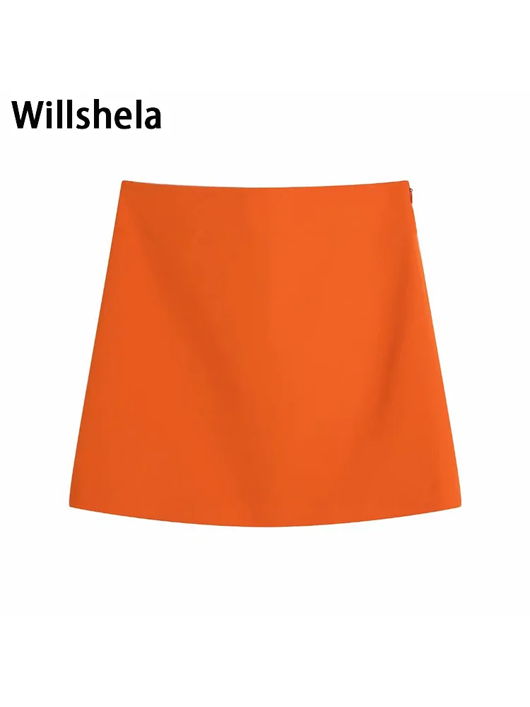 

Willshela Women Fashion Solid Side Zipper Mini Skirts Vintage High Waist Female Chic Lady Skirts