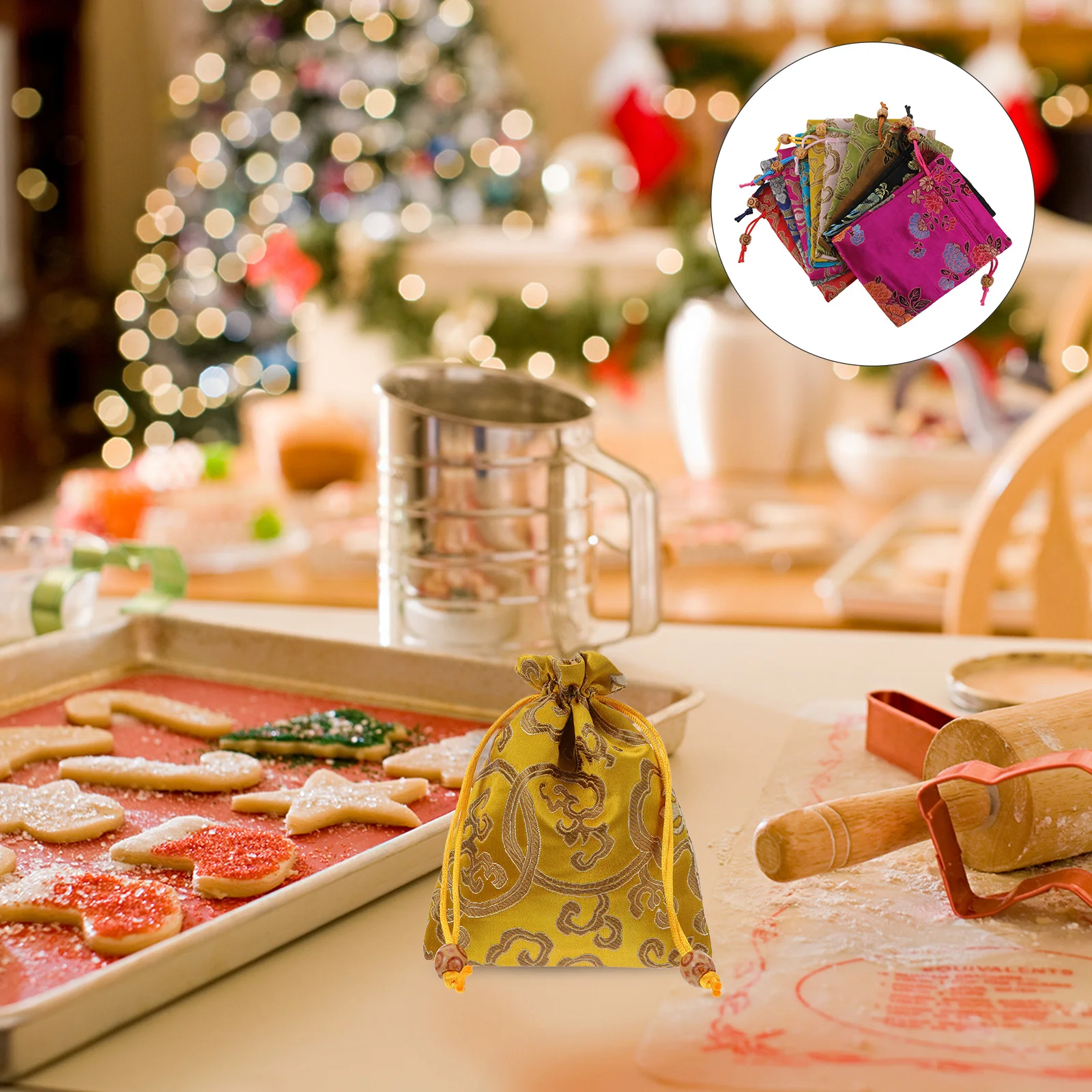 

Drawstring Bag Gift Pouch Brocade Wedding Candy Jewelry Sachet Silk Pursescontainerstorage Bags Packing Pouches