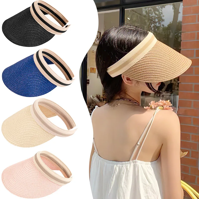 

Summer Women's Hat Lafite Woven Hollow Top Hat Sunscreen Cycling UV Protection Fashion Beach Duck Tongue Sunshade Hat