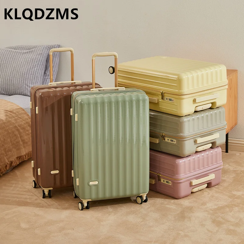 KLQDZMS Japanese Macaron Color Luggage Female PC Waterproof 20 Inch Mute Boarding Case Multi-size Thickened Trolley Suitcase