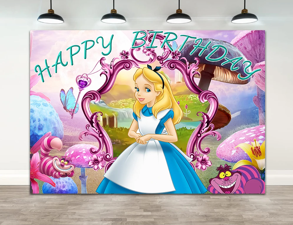 

Cartoon Vinyl Disney Alice In Wonderland Party Backdrops Alice Background Wall Cloth Baby Shower Kids Birthday Party Decoration